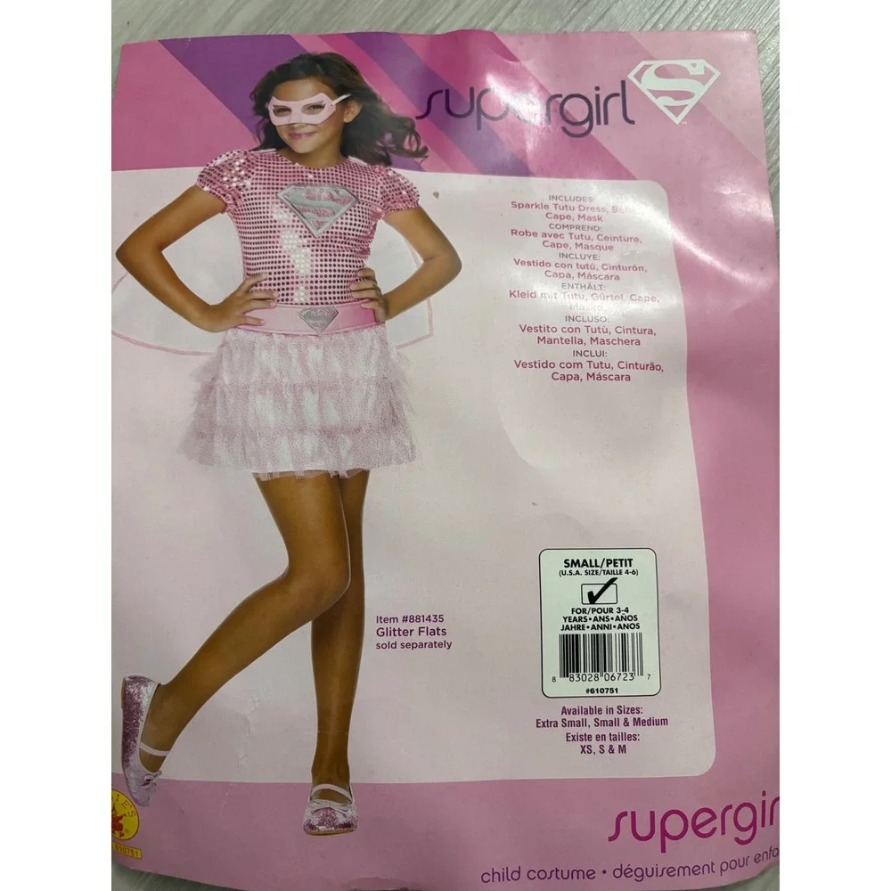 Supergirl Girl Kid Costume Pink Sequin Tutu Dress Rubies Cape Mask Size S 4-6
